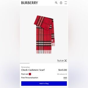 Burberry Classic Red Check Cashmere Scarf